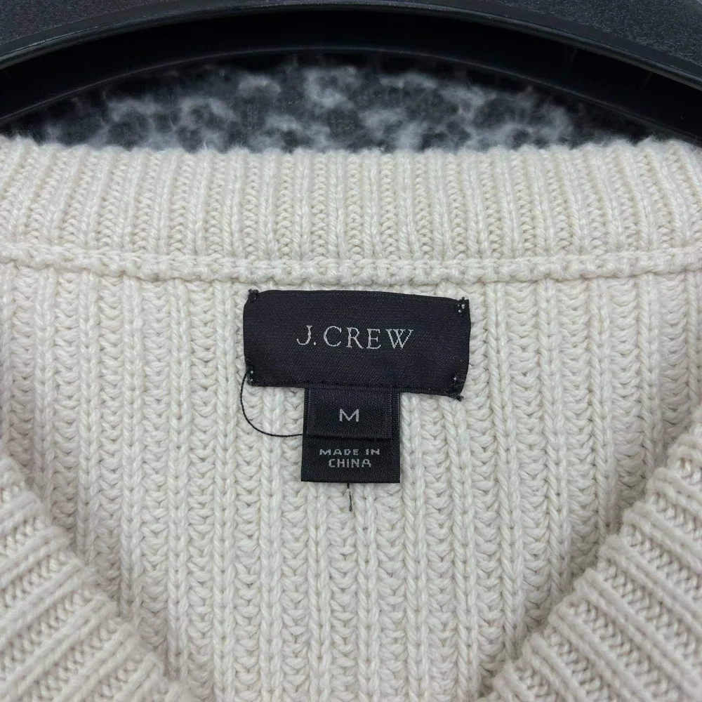 J. Crew Fisherman Sweater Men Medium Knit Pullover Suede Shoulder Patch Cotton M
